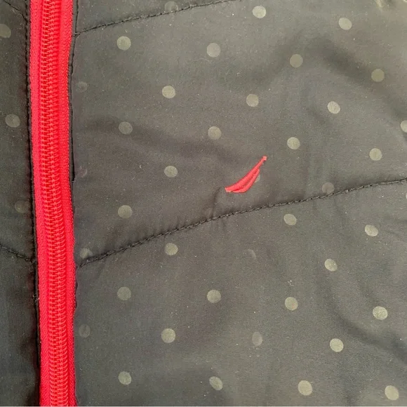 Nautica Puffer coat removable hood navy hot pink subtle polka dots pockets girls